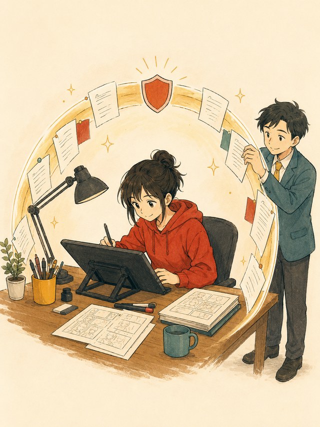 制作チームを守るイメージのイラスト